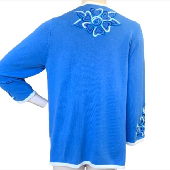 VTG Designer Bob Mackie Floral Embroidery Cutout Cardigan Sweater M Blue #48B - Picture 7 of 10